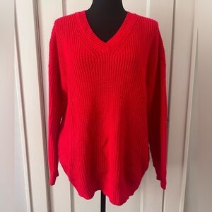 Red Knit Vneck Sweater